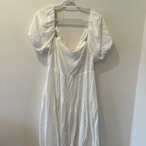 Lulus Favorite Cutie White Linen Lace-Up Midi Dress With Pockets Size Large